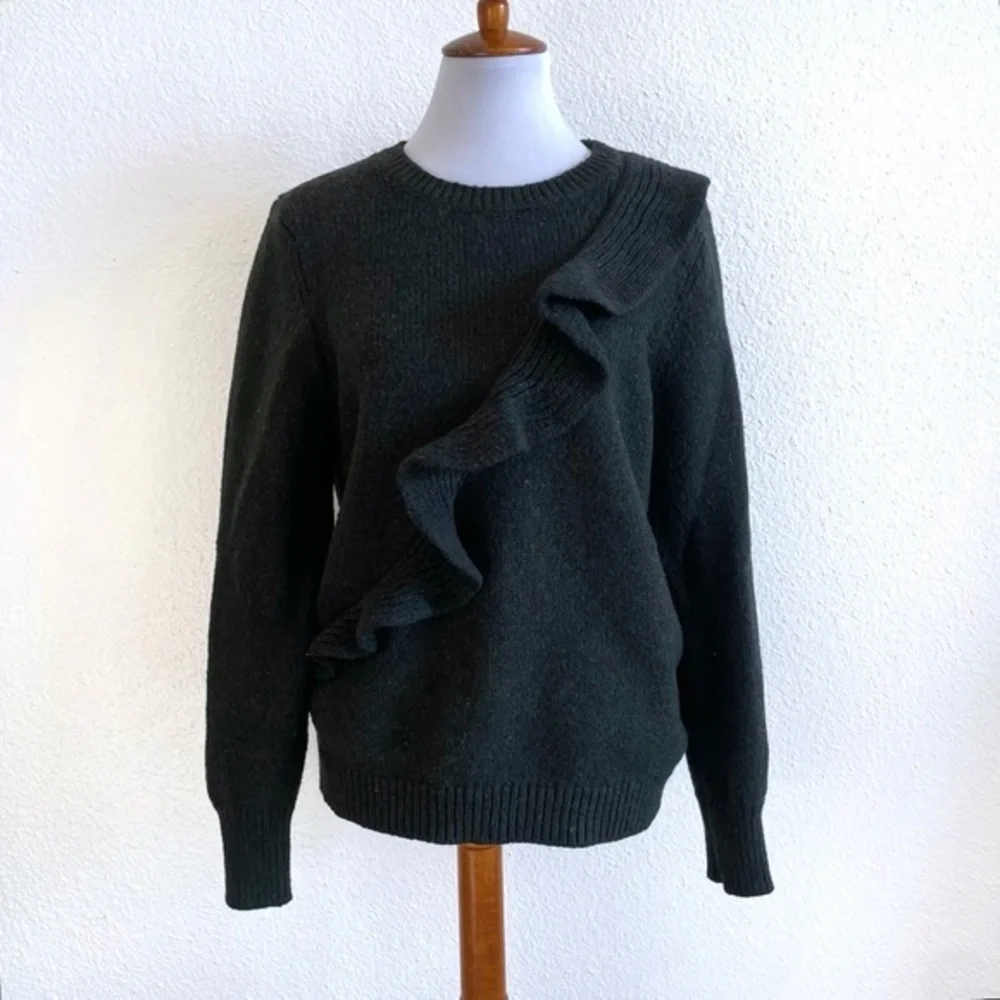 Banana Republic Ruffle Front Sweater Womens Large Wool/ Alpaca Blend Green Warm